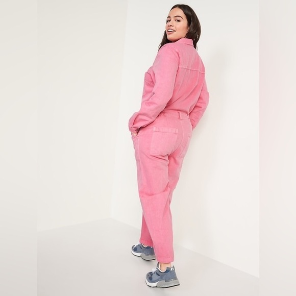 Old Navy Long-Sleeve Cropped Jean Utility Jumpsuit Size Large 100% Cotton - Picture 14 of 15